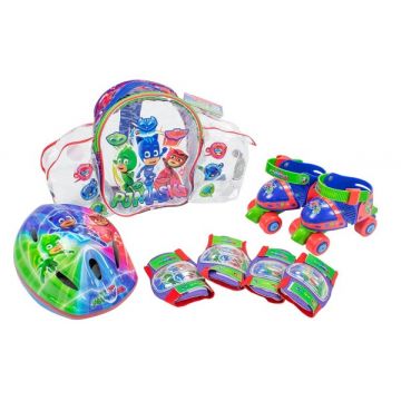 Saica Role reglabile 24-29 Eroi in Pijamale PJ Masks cu protectii si casca in ghiozdan