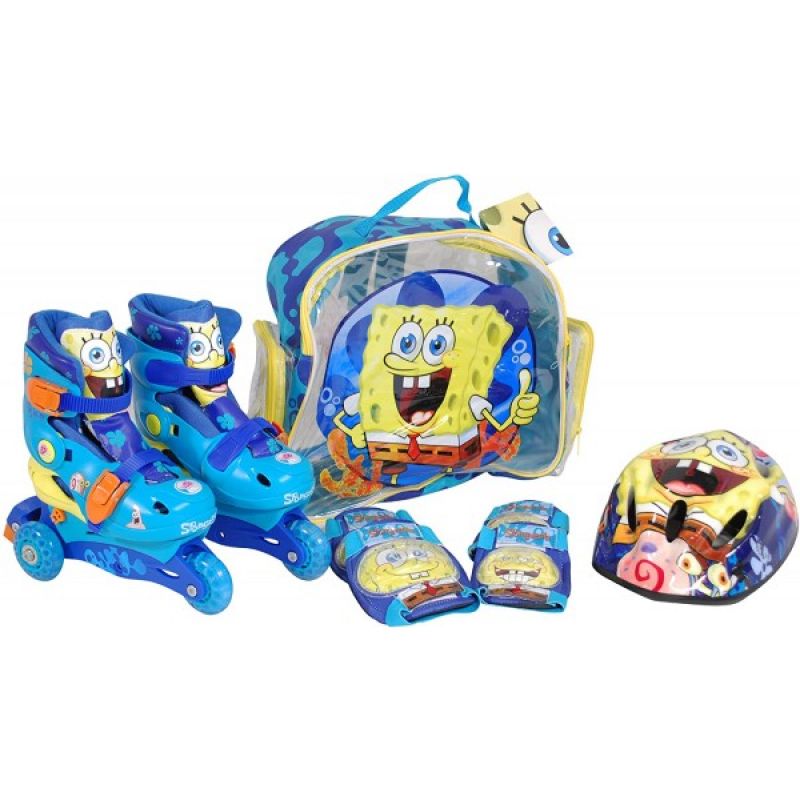 Saica Role copii Saica reglabile 35-38 Sponge Bob cu protectii si casca in ghiozdan Saica Role copii Saica reglabile 35-38 Sponge Bob cu protectii si casca in ghiozdan