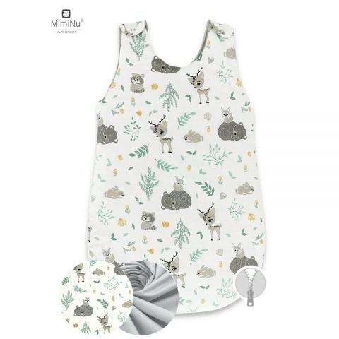 MimiNu - Sac de dormit de iarna, 70 cm, 0 &ndash; 6 luni, Forest friends Grey/Mint
