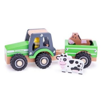 New Classic Toys Tractor cu trailer - animale