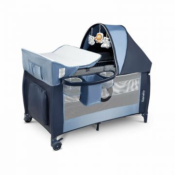Lionelo Patut pliant Sven Plus, nivel intermediar, arcada jucarii, masuta de infasat, Blue Navy