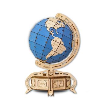 EWA Set constructie cu mecanism Puzzle 3D THE GLOBE albastru din lemn 393 piese