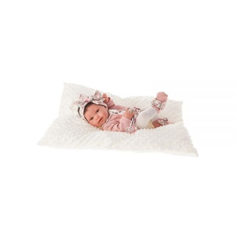 Antonio Juan Papusa bebe realist Pipa Reborn cu pernuta, cu articulatii, alb-roz, corp realist anatomic,