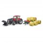 BRUDER BRUDER - TRACTOR CASE IH OPTUM 300 CVX CU INCARCATOR FRONTAL SI REMORCA TRANSPORT CU 8 BALOTI