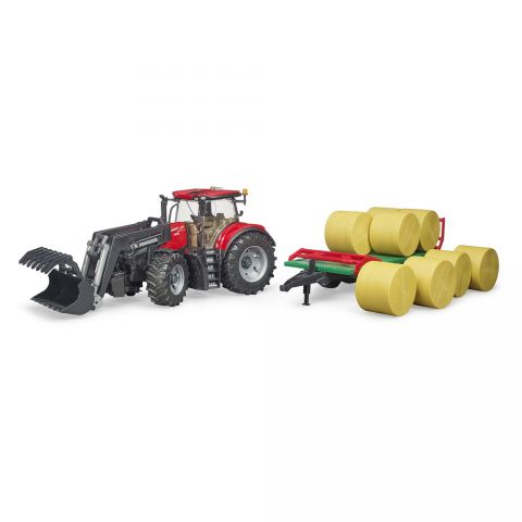 BRUDER BRUDER - TRACTOR CASE IH OPTUM 300 CVX CU INCARCATOR FRONTAL SI REMORCA TRANSPORT CU 8 BALOTI