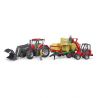 BRUDER BRUDER - TRACTOR CASE IH OPTUM 300 CVX CU INCARCATOR FRONTAL SI REMORCA TRANSPORT CU 8 BALOTI