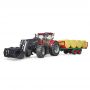 BRUDER BRUDER - TRACTOR CASE IH OPTUM 300 CVX CU INCARCATOR FRONTAL SI REMORCA TRANSPORT CU 8 BALOTI