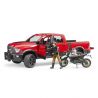 BRUDER BRUDER - MASINA DE TEREN RAM 2500 CU MOTOCICLETA SCRAMBLER DUCATI DESERT SI SOFER