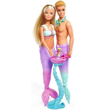 Simba Set Steffi Love Mermaid Family papusa Steffy 29 cm, papusa Kevin 29 cm si accesorii