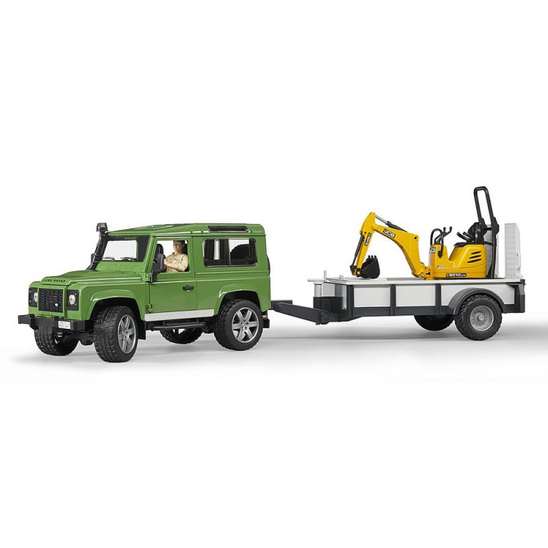 Bruder masina de teren LAND ROVER DEFENDER cu remorca si micro excavator JCB Bruder masina de teren LAND ROVER DEFENDER cu remorca si micro excavator JCB