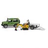Bruder masina de teren LAND ROVER DEFENDER cu remorca si micro excavator JCB