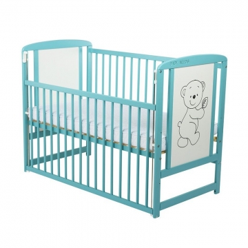 BabyNeeds Patut din lemn Timmi 120x60 cm cu laterala culisanta Mint