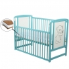 BabyNeeds Patut din lemn Timmi 120x60 cm cu laterala culisanta Mint + Saltea 10 cm
