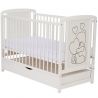 Qmini - Patut din lemn Timmi Heart 120x60 cm, Cu sertar, Din lemn de pin, MDF, Somiera reglabila, Alb + Saltea 10 cm