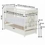 Qmini - Patut din lemn Timmi Heart 120x60 cm, Cu sertar, Din lemn de pin, MDF, Somiera reglabila, Alb + Saltea 10 cm