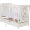Qmini - Patut din lemn Timmi Heart 120x60 cm, Cu sertar, Din lemn de pin, MDF, Somiera reglabila, Alb + Saltea 10 cm