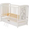 Qmini - Patut din lemn Timmi Heart 120x60 cm, Cu sertar, Din lemn de pin, MDF, Somiera reglabila, Alb + Saltea 10 cm
