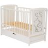 Qmini - Patut din lemn Timmi Heart 120x60 cm, Cu sertar, Din lemn de pin, MDF, Somiera reglabila, Alb + Saltea 10 cm