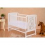Qmini Patut din lemn Timmi Heart 120x60 cm, Din lemn de pin, MDF, Somiera reglabila, Alb