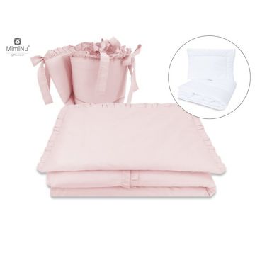 MimiNu Set lenjerie patut 5 piese, volanase, pilota si perna, bumbac, patut 120x60 cm