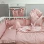 MimiNu - Set lenjerie patut 5 piese, Cu volanase, Cu pilota si perna, Din bumbac, Pentru patut 120x60 cm, Colectia Royal, Powder