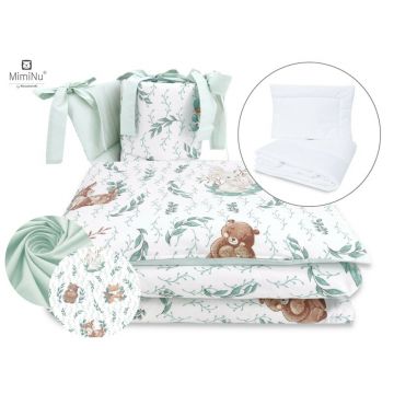 MimiNu Set lenjerie patut 5 piese, pilota si perna, bumbac, patut 120x60 cm