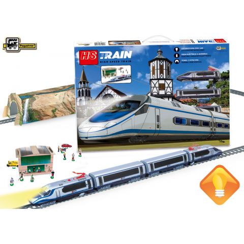 Pequetren Trenulet electric High Speed cu statie, indicator de sina si tunel