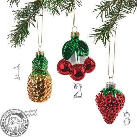 Glob sticla Craciun 8 cm ananas/capsuna/cirese