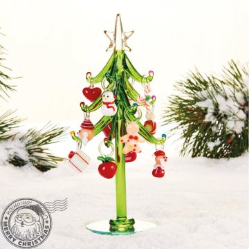 EMA Brad Craciun verde din sticla cu globuri 20 cm