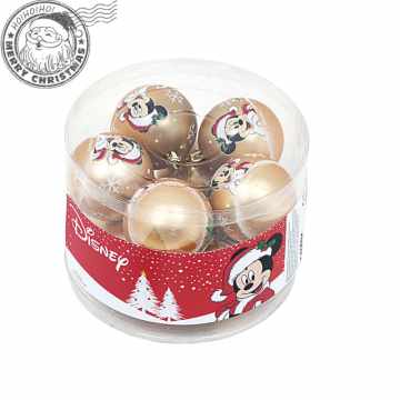 Set 10 Globuri brad Craciun Mickey Mouse aurii 6 cm