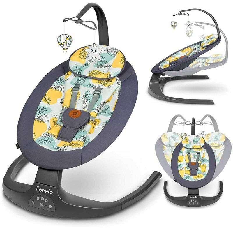 Lionelo - Balansoar si sezlong copii, Ralf, 2 in 1, Electric, Cu telecomanda si cablu USB, Cu miscare laterala de balansare si 5