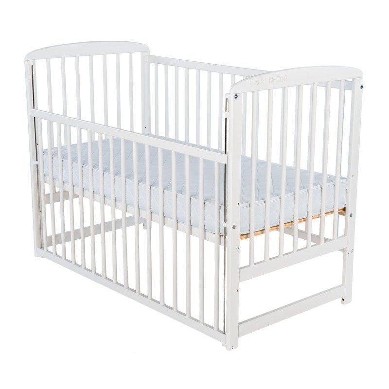 BabyNeeds Patut din lemn Ola 120x60 cm cu laterala culisanta Alb
