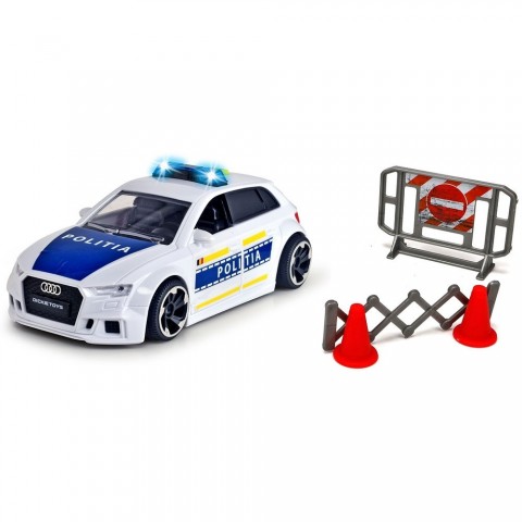 Dickie Toys Masina de politie  Audi RS3 1:32 15 cm cu lumini, sunete si accesorii