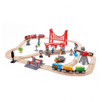 Hape Jucarie din lemn - Set de trenuri urbane (51 piese)