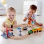 Hape Jucarie din lemn - Set tren de marfa cu macara (34 piese)