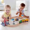 Hape Jucarie din lemn - Set tren de marfa cu macara (34 piese)