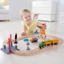 Hape Jucarie din lemn - Set tren de marfa cu macara (34 piese)