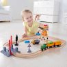 Hape Jucarie din lemn - Set tren de marfa cu macara (34 piese)