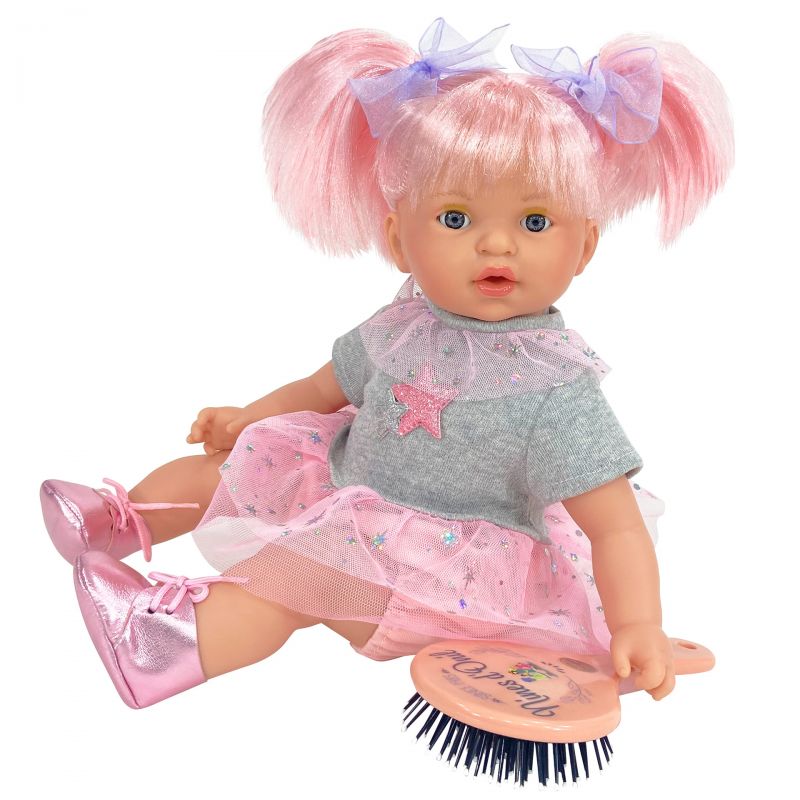 Nines D'Onil Papusa artizanala Alex Star cu miros de vanilie si par roz (40 cm – ambalata in saculet deluxe)
