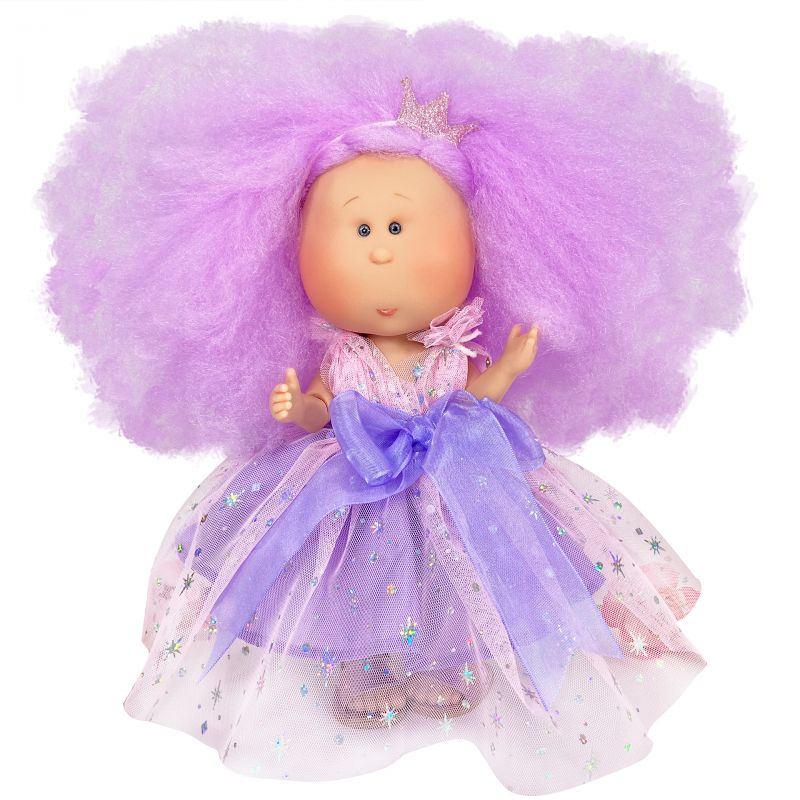 Nines D'Onil Papusa Artizanala cu miros de vanilie si articulatii - Mia Candy cu par mov (30 cm)