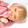 Nines D'Onil Papusa artizanala Noa Rosa cu miros de vanilie si sunete - blonda cu rochita roz (45 cm - ambalat in saculet elegan