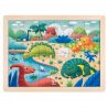 Hape Puzzle din lemn 2 in 1 - Dinozauri (26 piese), cu fata dubla si activitate colorare