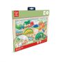 Hape Puzzle din lemn 2 in 1 - Dinozauri (26 piese), cu fata dubla si activitate colorare