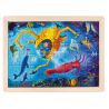Hape Puzzle din lemn 2 in 1 - Salvarea Oceanului (50 piese), cu fata dubla si activitate colorare