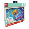 Hape Puzzle din lemn 2 in 1 - Salvarea Oceanului (50 piese), cu fata dubla si activitate colorare