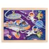 Hape Puzzle din lemn 2 in 1 - Prietenii din Spatiu (50 piese), cu fata dubla si activitate colorare