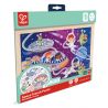 Hape Puzzle din lemn 2 in 1 - Prietenii din Spatiu (50 piese), cu fata dubla si activitate colorare