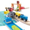 Hape Set de jucarie din lemn - port cu trenuri, vapoare si camioane