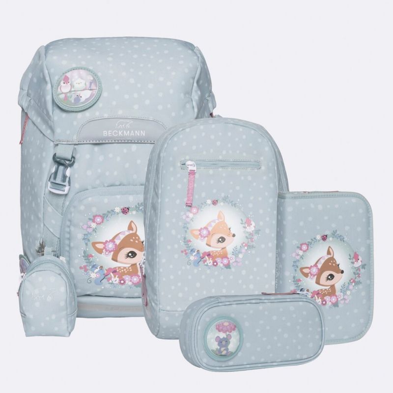 Beckmann Ghiozdan, rucsac ergonomic, set clasic 6 piese, Forest Deer Dusty Mint