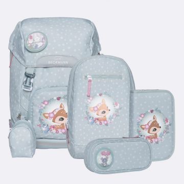 Beckmann Ghiozdan, rucsac ergonomic, set clasic 6 piese, Forest Deer Dusty Mint